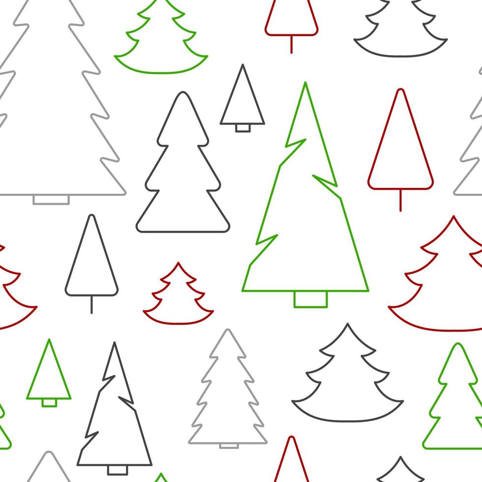sömlösa mönster av enkla julgranar. oändlig vinter bakgrund. vektor illustration. mångfärgade julgranar på en vit bakgrund.