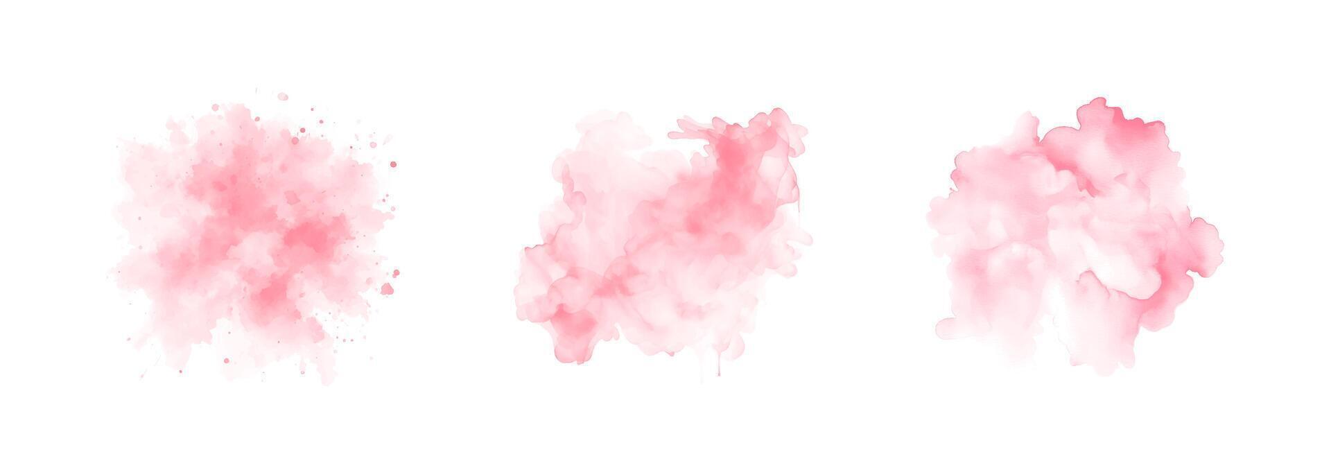 abstrakt rosa vattenfärg vatten stänk uppsättning på en vit bakgrund. vektor vattenfärg textur i reste sig Färg. bläck måla borsta fläck. rosa mjuk ljus utplåna. vattenfärg pastell stänk