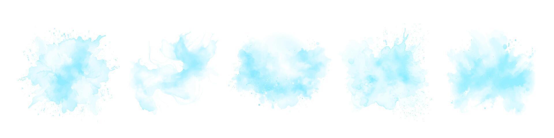 abstrakt mönster med blå vattenfärg moln på vit bakgrund. cyan vattenfärg vatten fräck stänk textur. uppsättning av vektor pastell Färg måla fläck. blå vattenfärg bakgrund