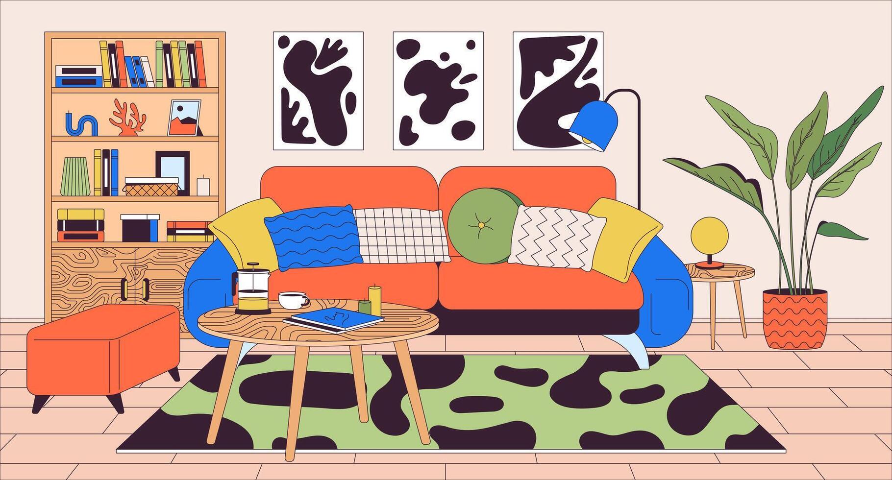 levande rum möblering tecknad serie platt illustration vektor