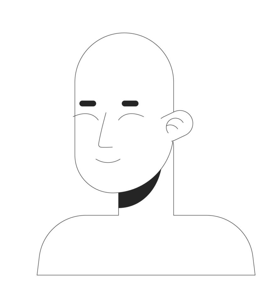 mannekäng huvud och axlar svart och vit 2d linje tecknad serie karaktär. inte kön specifika dvärg ansikte isolerat vektor översikt person. skyltdocka modell enfärgad platt fläck illustration