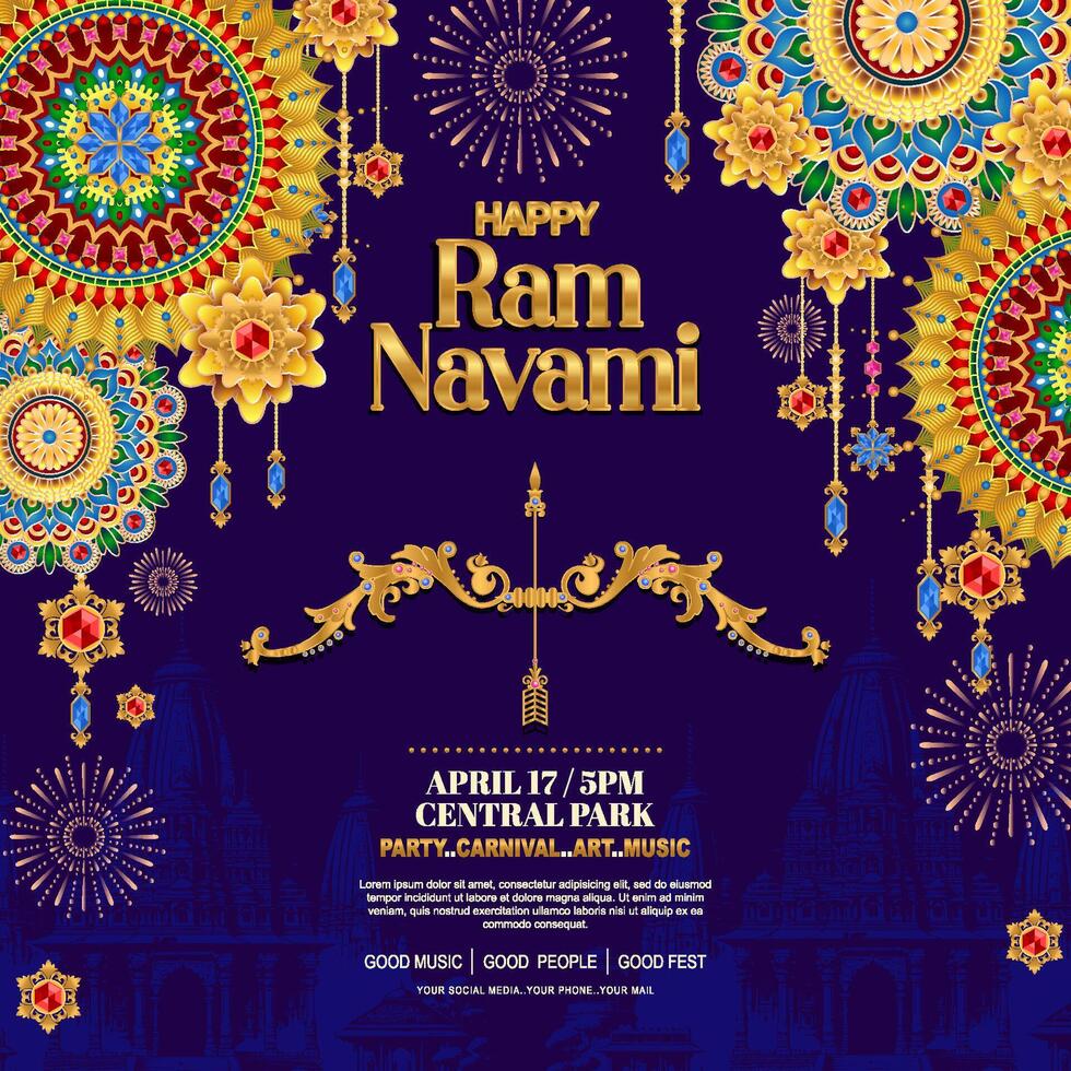 glücklich RAM Navami Poster mit Gradient Farbe vektor