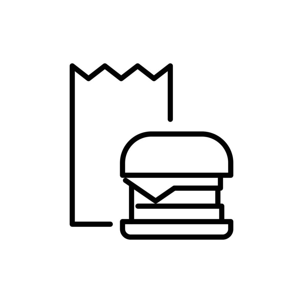 papper väska med burger översikt ikon vektor design