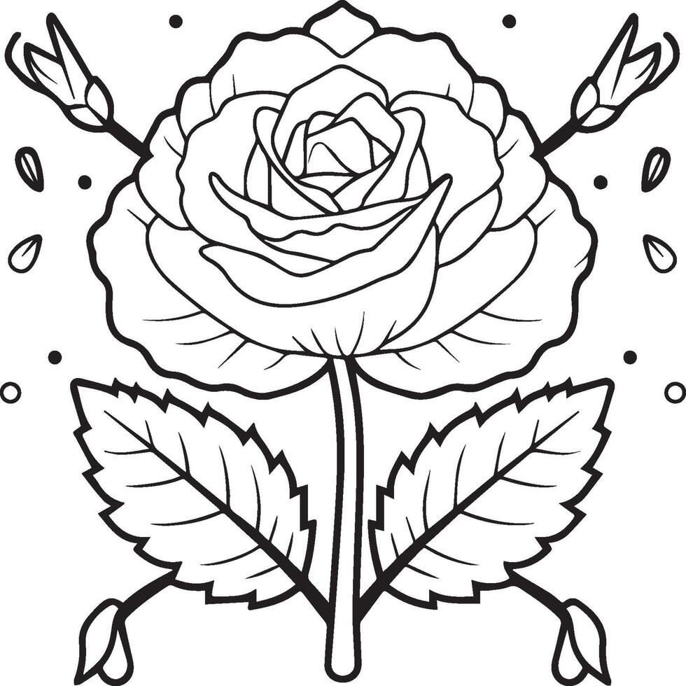 Rose Färbung Seiten. Rose Blume Gliederung Vektor