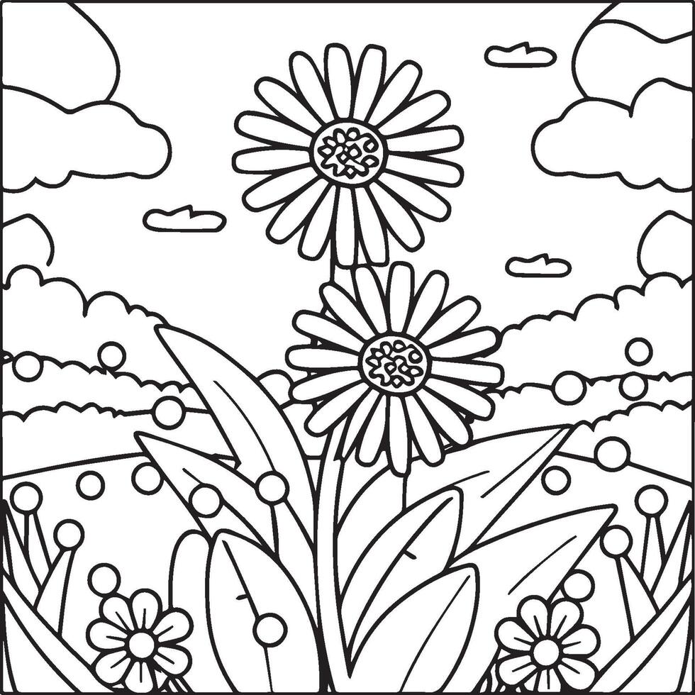 Gänseblümchen Blume Färbung Seiten. Gänseblümchen Gliederung Vektor zum Färbung Buch