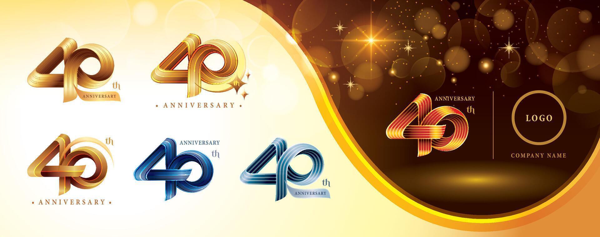 uppsättning av 40:e årsdag logotyp design, fyrtio år årsdag firande logotyp vektor