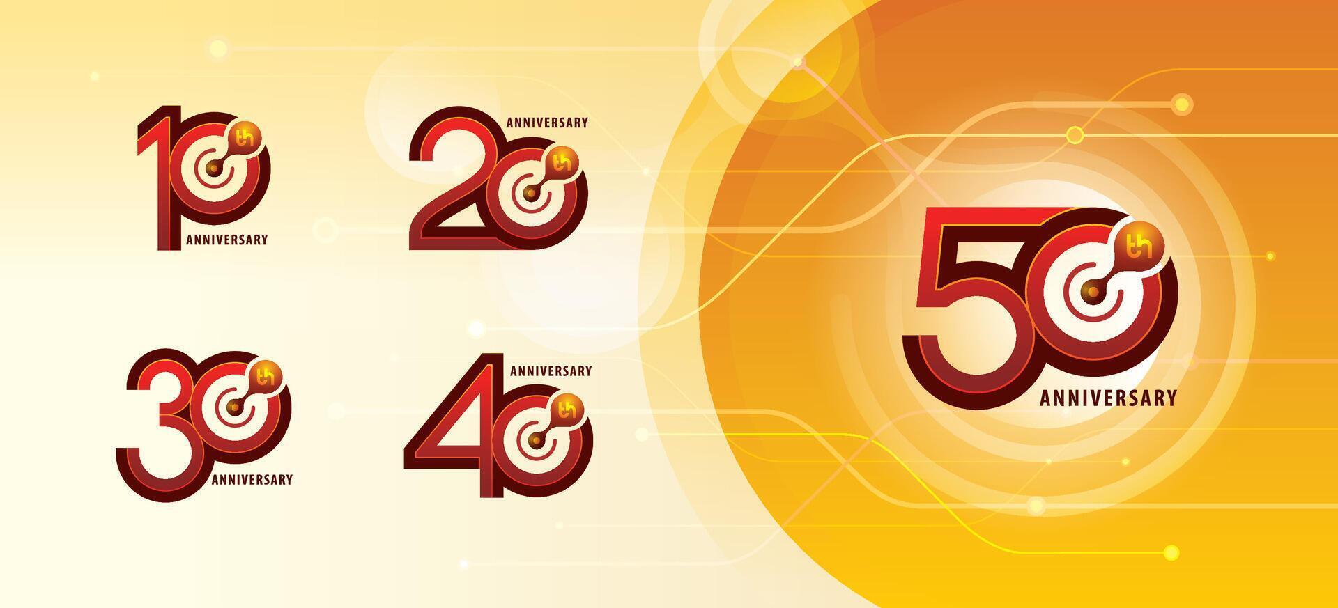 uppsättning av 10 till 50 år årsdag logotyp design, tio till femtio år fira årsdag logotyp flera olika linje för firande vektor
