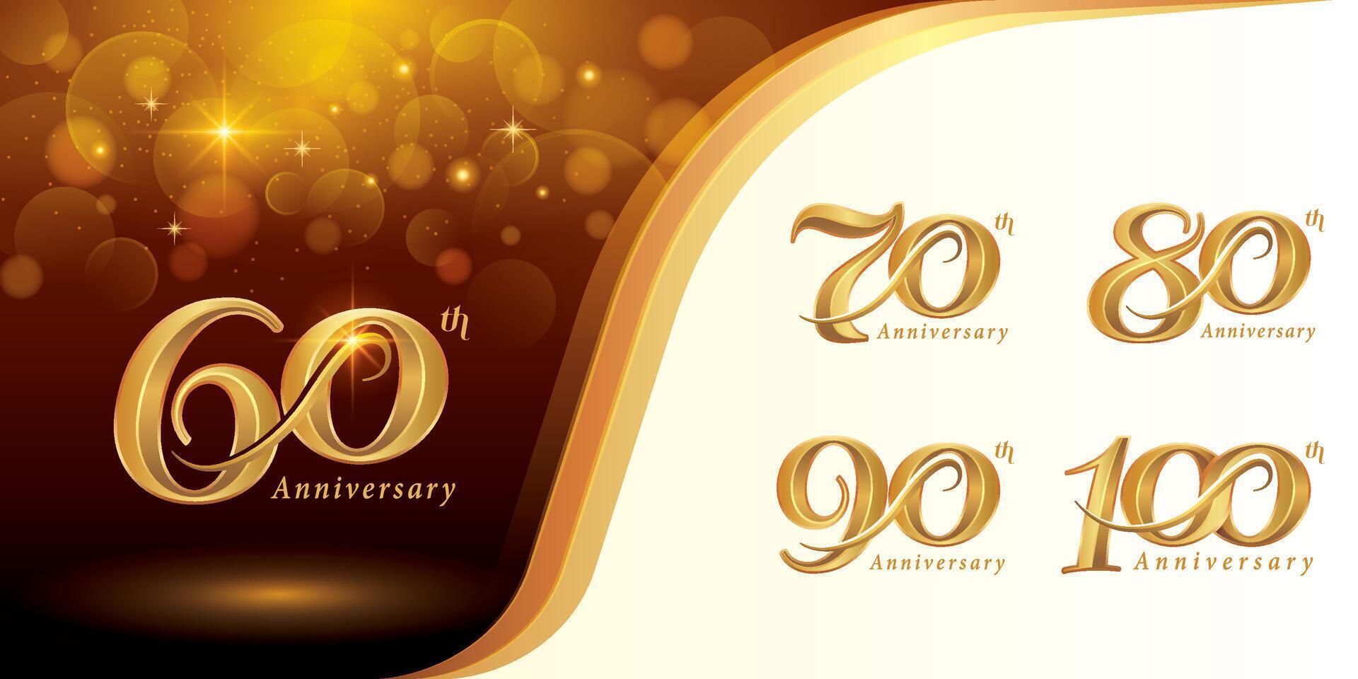 einstellen von 60 zu 100 Jahre Jahrestag Logo Design, sechzig zu hundert Jahre feiern Jahrestag Logo, Gold elegant klassisch Logo zum Feier, vektor