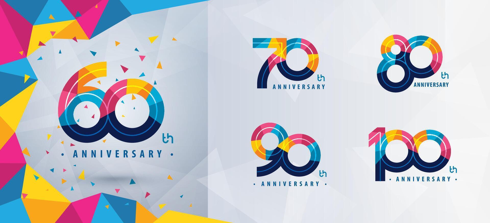 einstellen von 60 zu 100 Jahre Jahrestag Logo Design, sechzig zu hundert Jahre feiern Jahrestag Logo, abstrakt bunt geometrisch Dreieck zum Feier vektor