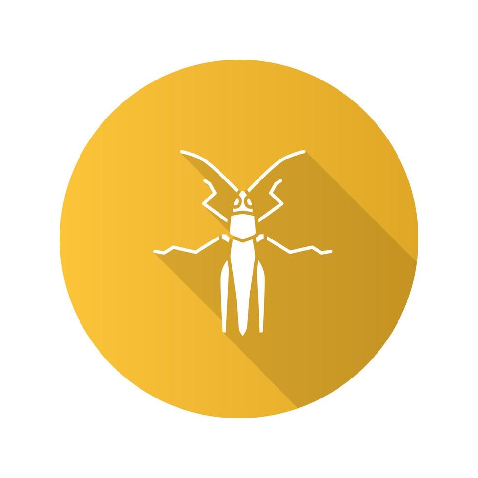 Grashüpfer flaches Design lange Schatten Glyphe Icons Set. Insektenpest. Heuschrecken. Vektor-Silhouette-Abbildung vektor