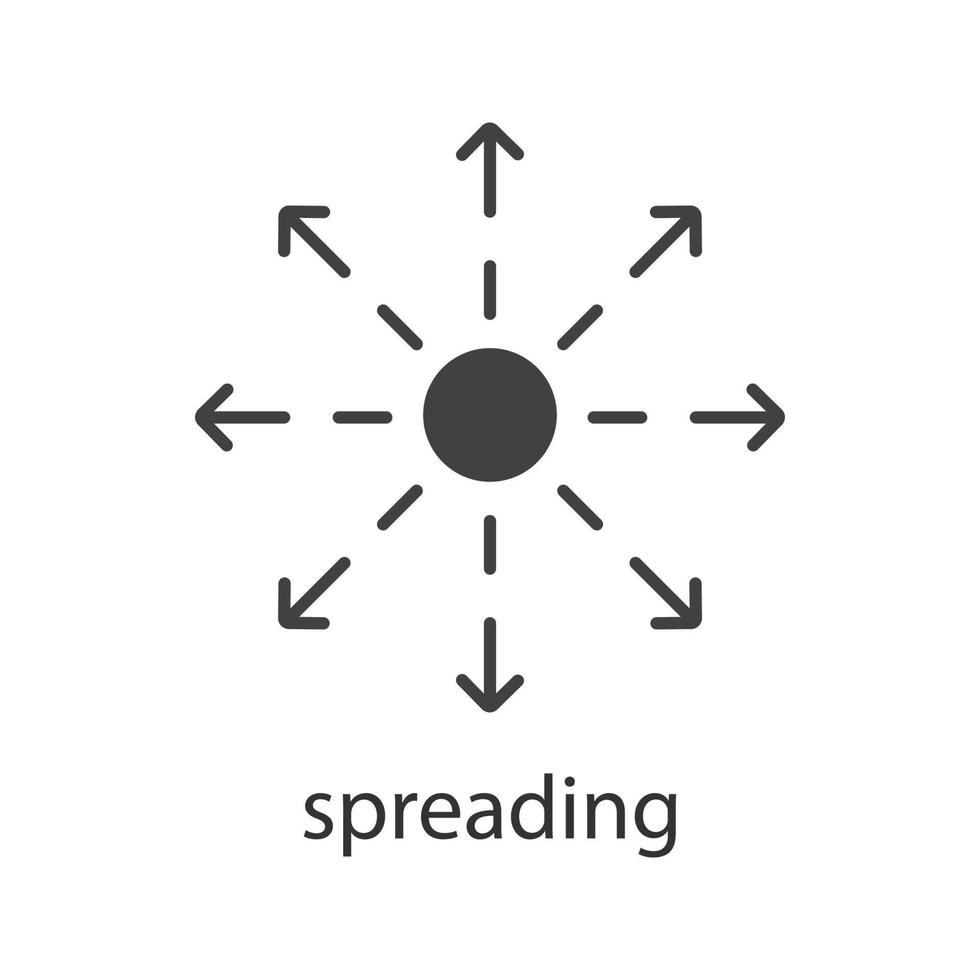 spridning glyf ikon. siluett symbol. distribution abstrakt metafor. negativt utrymme. vektor isolerade illustration