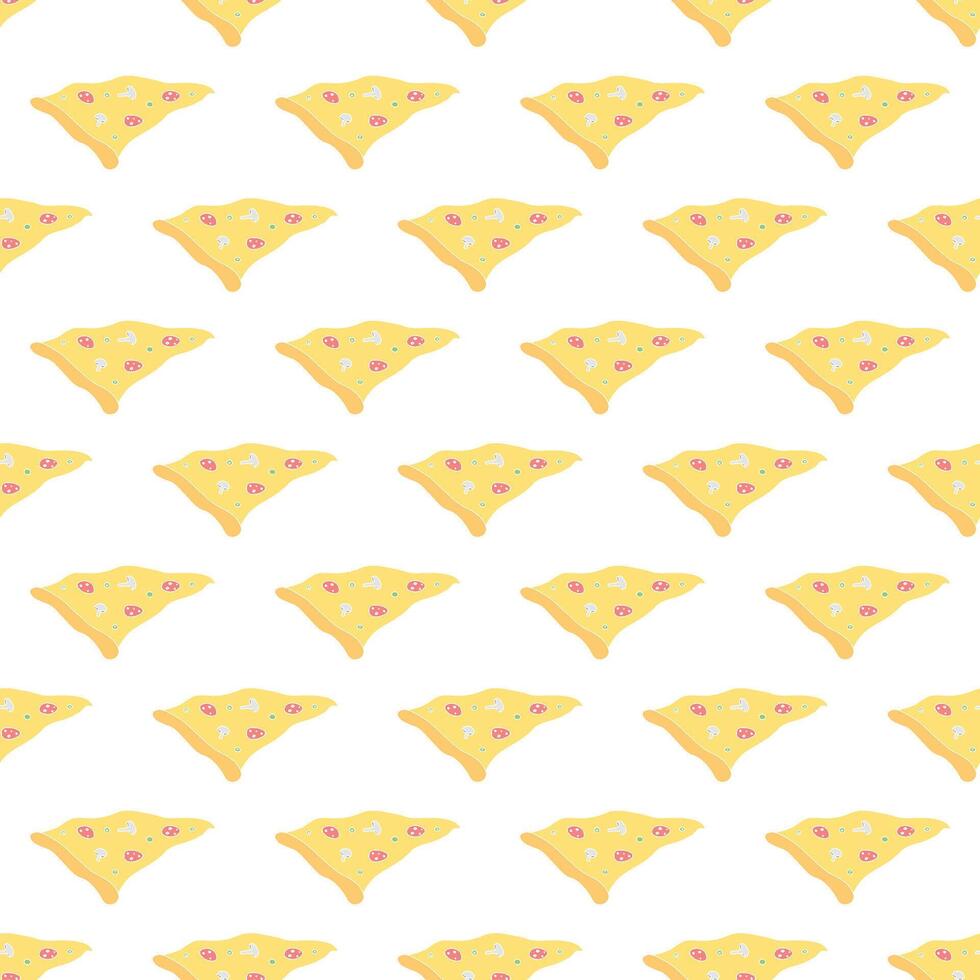 sömlösa pizza mönster. svart och vit pizza bakgrund. doodle vektor pizza illustration. snabbmat vektor mönster