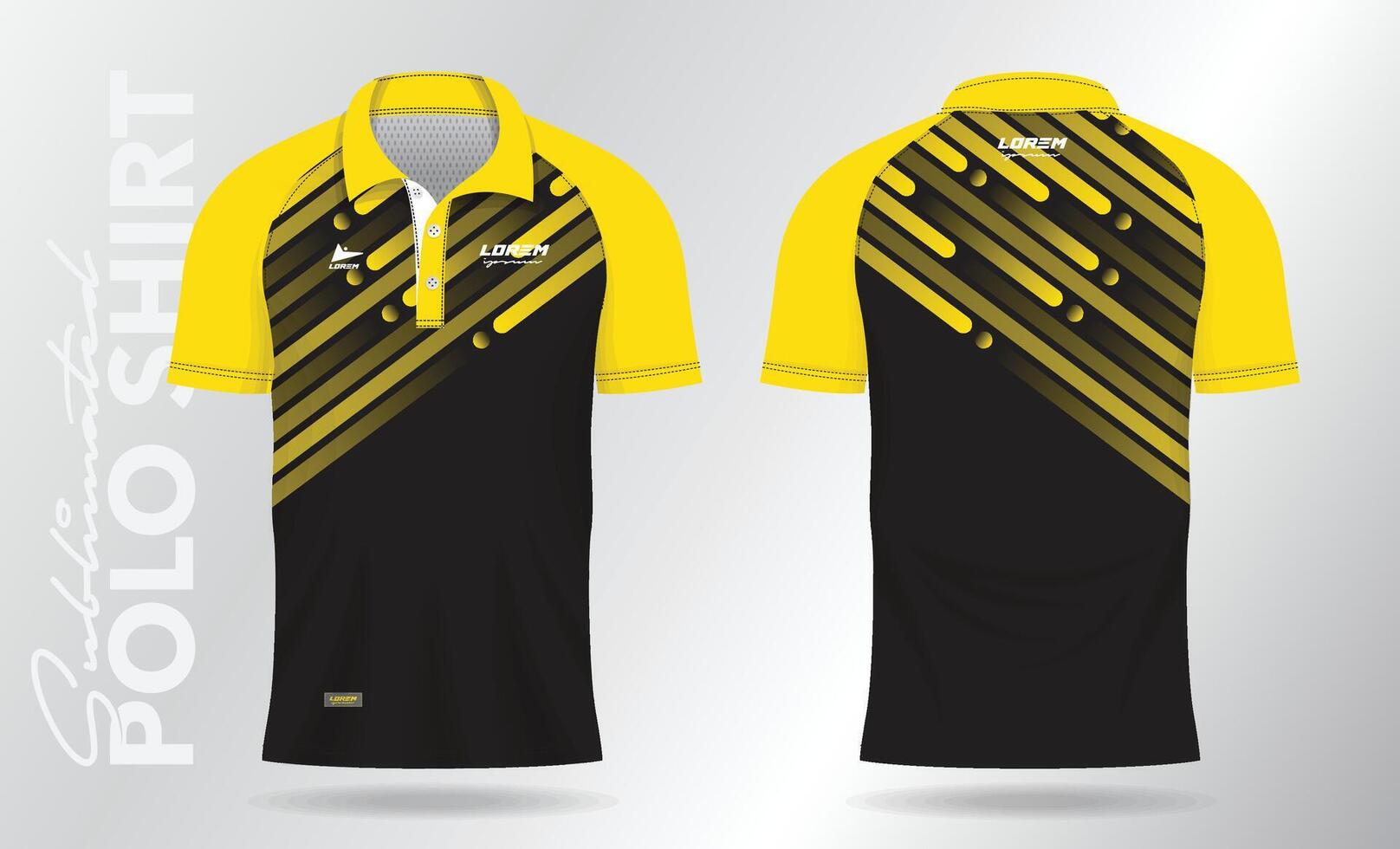 Gelb Polo Hemd Jersey Attrappe, Lehrmodell, Simulation Vorlage Design. Sport Uniform im Vorderseite Sicht, zurück Sicht. vektor