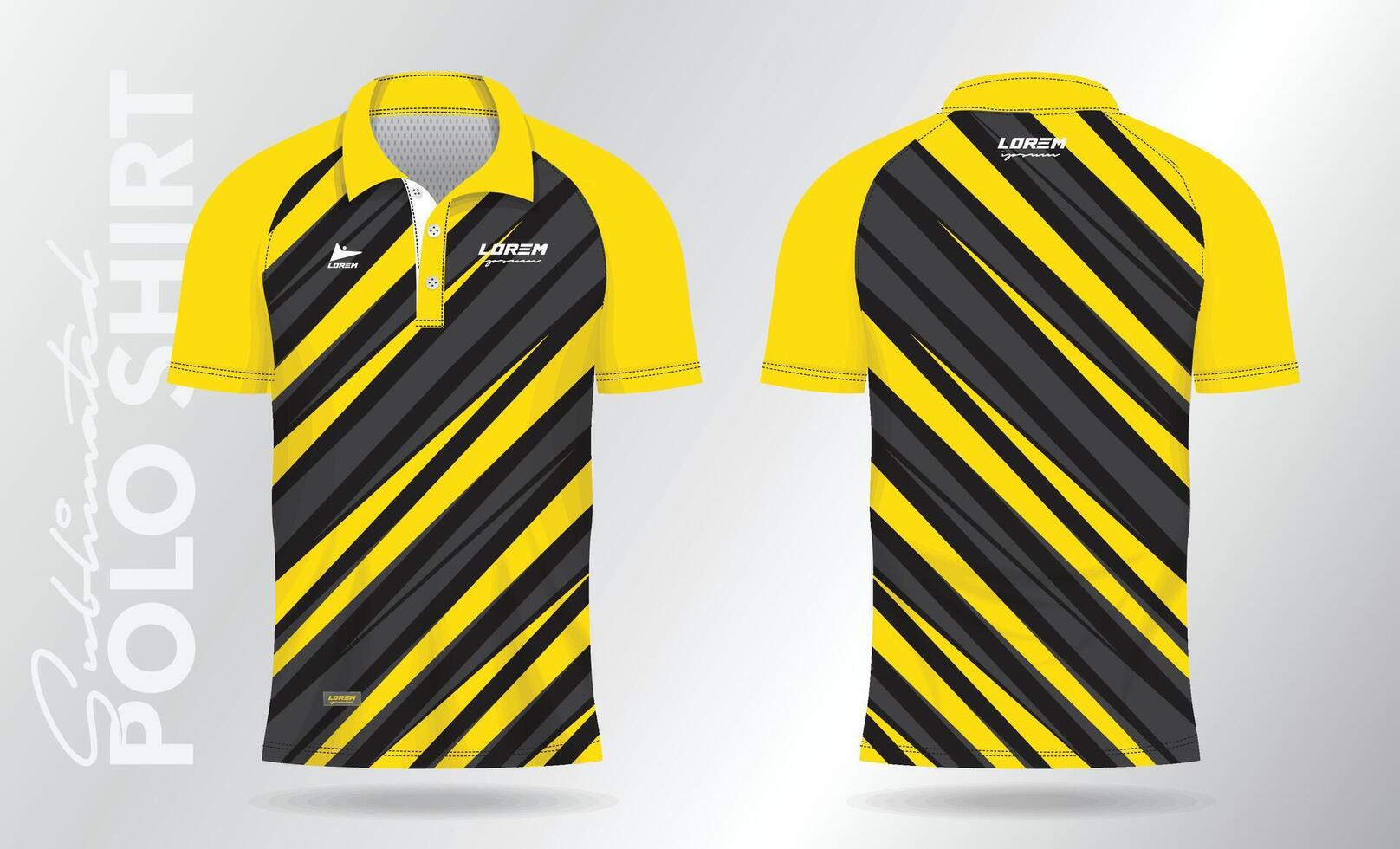 Gelb Polo Hemd Jersey Attrappe, Lehrmodell, Simulation Vorlage Design. Sport Uniform im Vorderseite Sicht, zurück Sicht. vektor