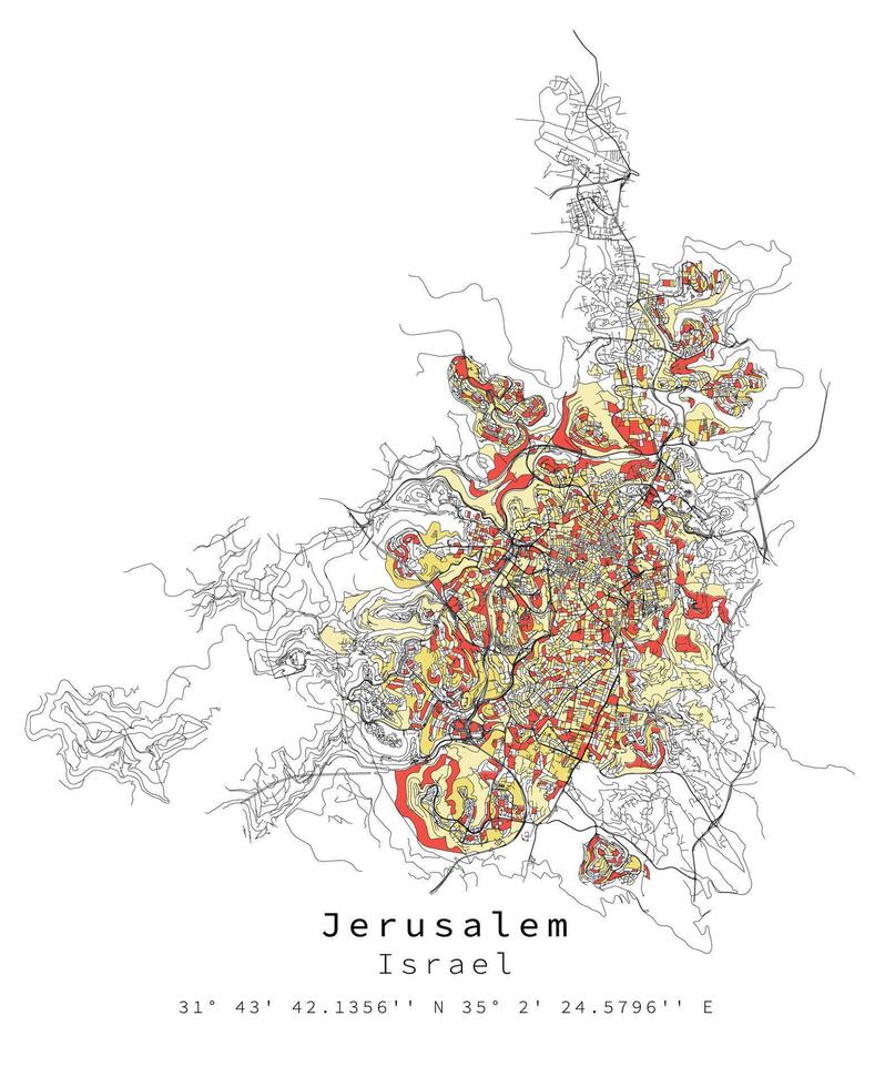 Jerusalem, Israel städtisch Detail Straßen Straßen Karte ,Vektor Element Vorlage Bild vektor