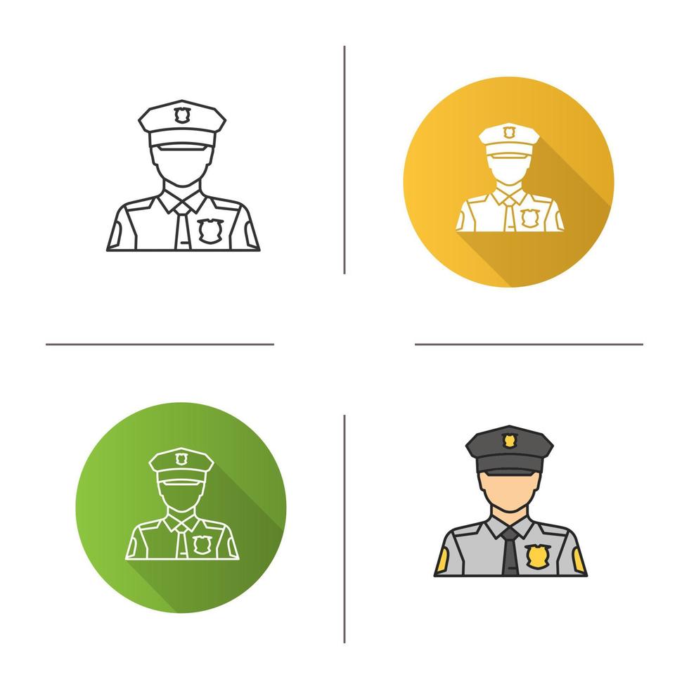 Polizist-Symbol. flaches Design, lineare und Farbstile. Polizist. isolierte vektorillustrationen vektor