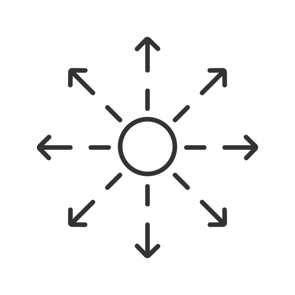 spridning linjär ikon. tunn linje illustration. distribution abstrakt metafor kontur symbol. vektor isolerade konturritning