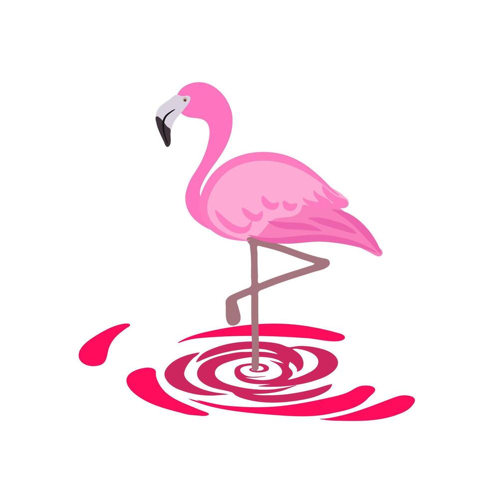 Illustration von ein Flamingo. Rosa Vogel Stehen auf Whirlpool Zeichnung Karikatur vektor