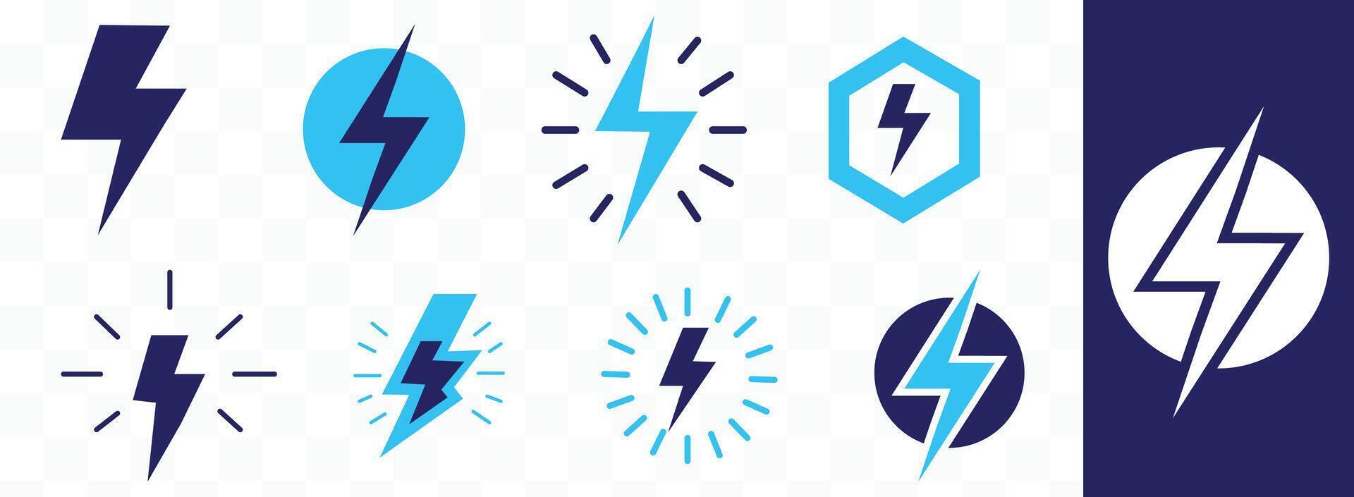 blixt- bult ikon uppsättning. blixt elektrisk symbol. blixt platt stil tecken, vektor illustration.