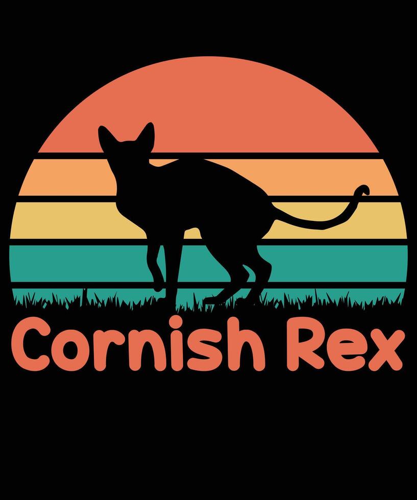 cornish rex katt solnedgång t-shirt design vektor