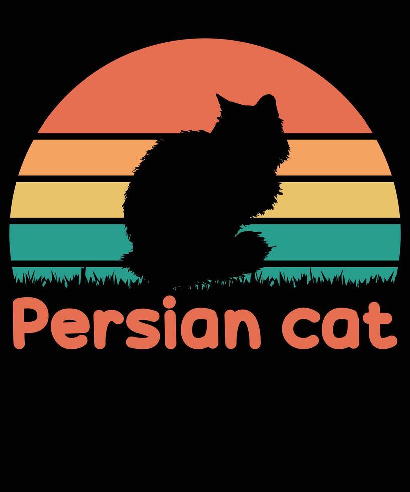 persisk katt solnedgång t-shirt design vektor