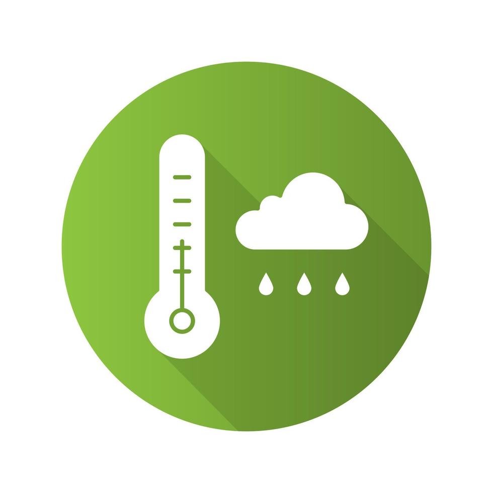 Herbstwetter flaches Design lange Schatten Glyphe Symbol. Thermometer und Regenwolke. Vektor-Silhouette-Abbildung vektor