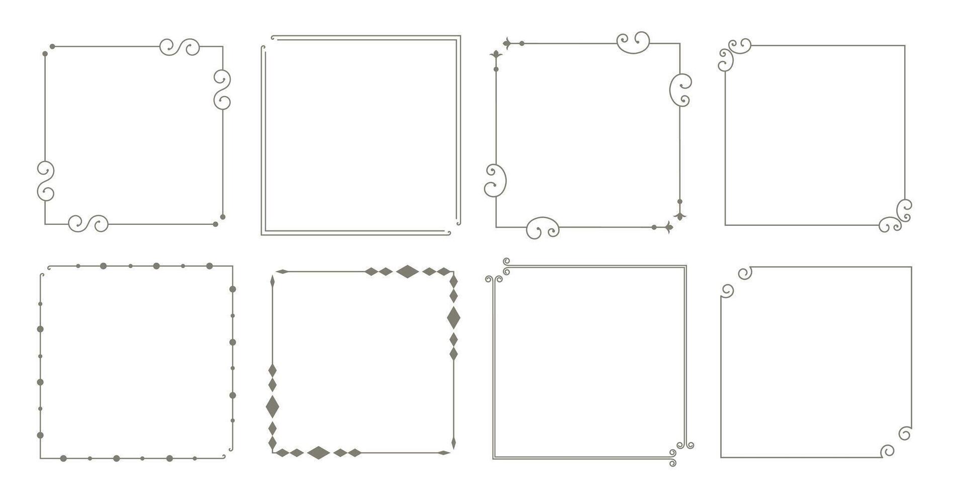 dekorativ gränser blommig årgång ramar uppsättning av åtta vektor