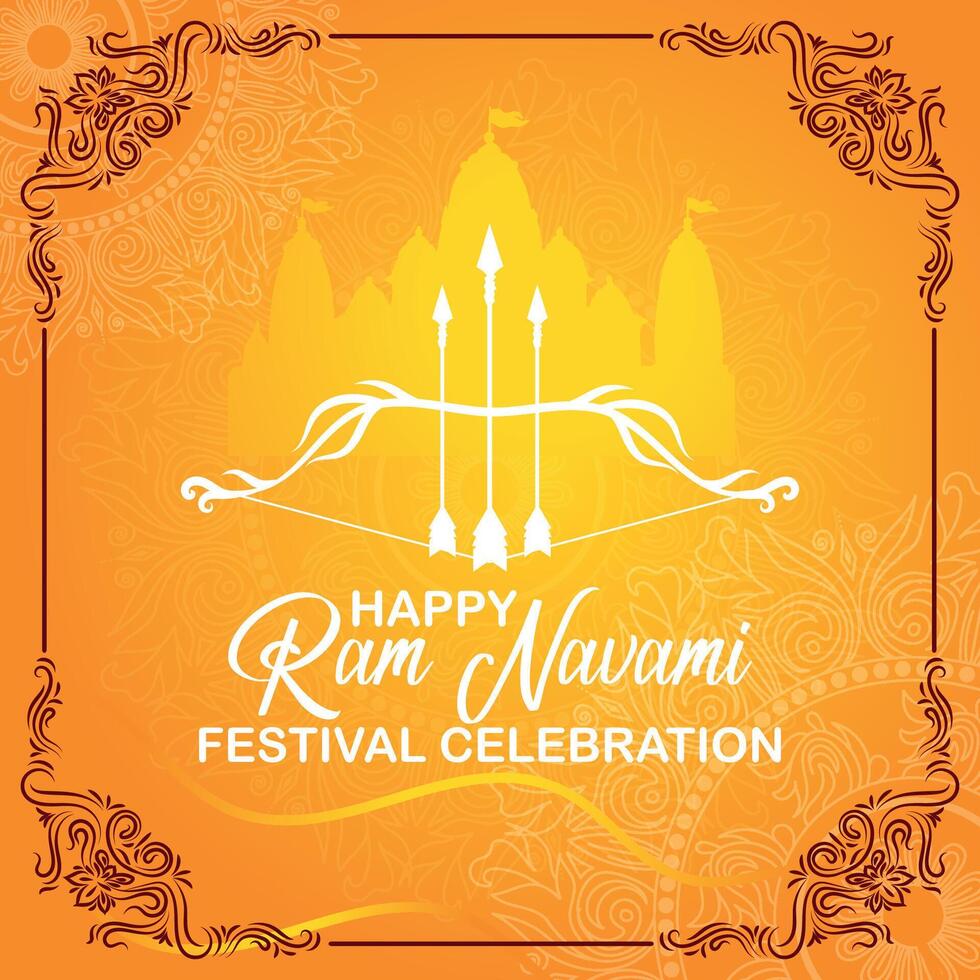 glücklich RAM Navami kulturell Banner Hindu Festival Vertikale Post wünscht sich Feier Karte RAM Navami Feier Hintergrund und Gelb Hintergrund indisch Hinduismus Festival Sozial Medien Banner vektor