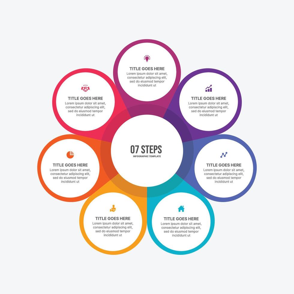 cirkel runda cykel företag infographic design mall med 7 alternativ vektor