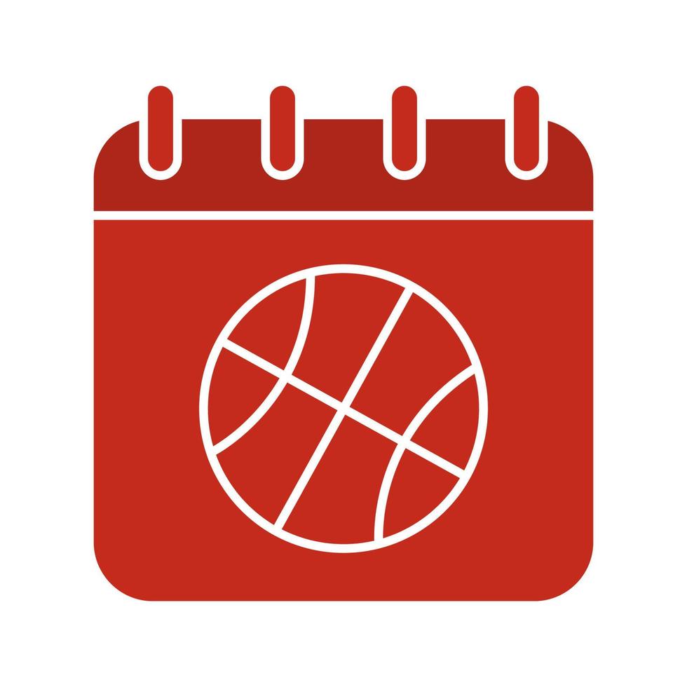 Basketball-Meisterschaft Datum Glyphe Farbsymbol. Kalenderseite mit Basketballball. Silhouette-Symbol auf weißem Hintergrund. negativer Raum. Vektor-Illustration vektor