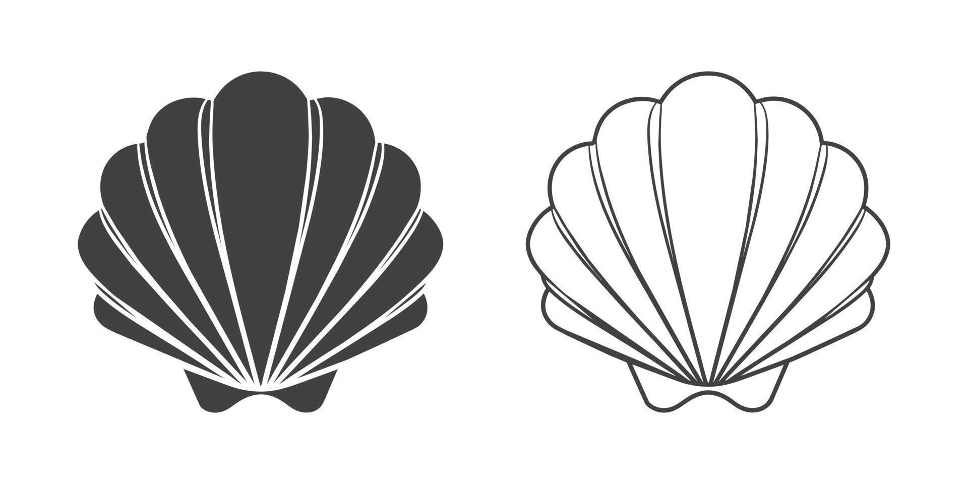 kammussla snäckskal logotyp. isolerat silhuett och kontur teckning av en kammussla på en vit bakgrund. vektor