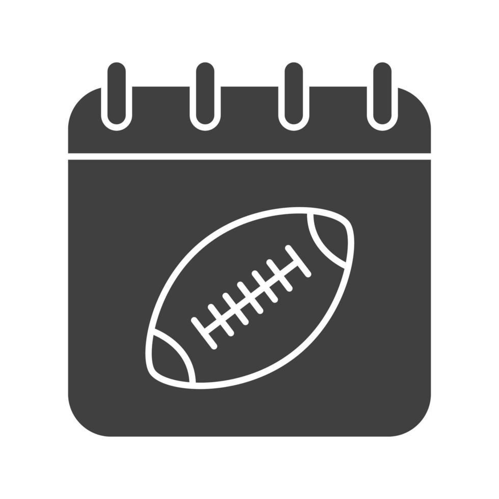 super bowl datum glyfikon. siluett symbol. kalendersida med amerikansk fotboll boll. negativt utrymme. vektor isolerade illustration