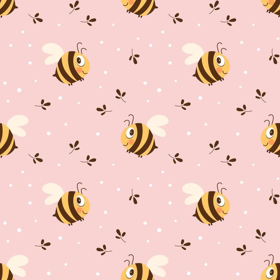 nahtlos Muster mit süß Biene und Kamille Blumen auf ein Pastell- Hintergrund. Vektor