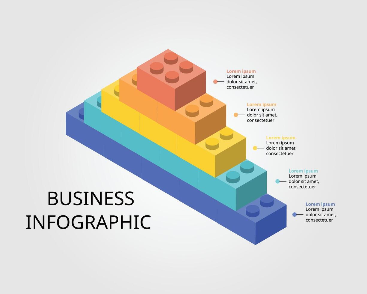 pyramid tegel Diagram mall för infographic för presentation för 5 element vektor