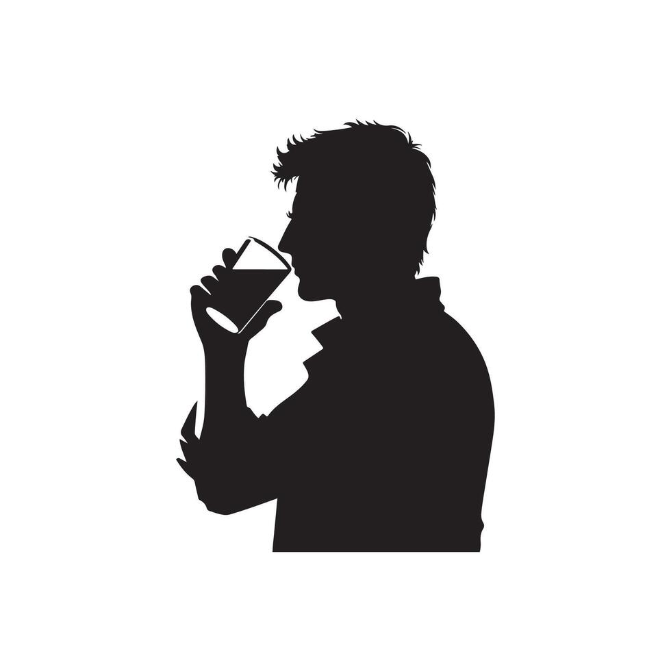 Mann Trinken Wasser Vektor Silhouette schwarz Illustration isoliert auf ein Weiß Hintergrund