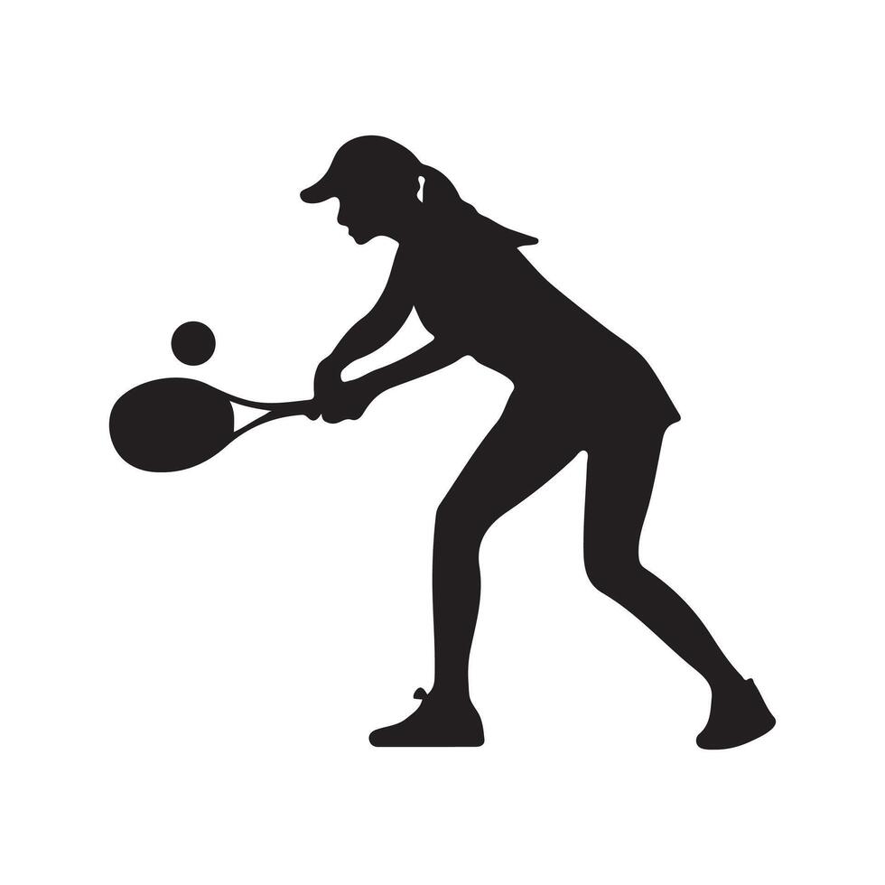 flicka tennis spelare svart vektor silhuett illustration kvinna sporter person vit bakgrund, racket med en boll