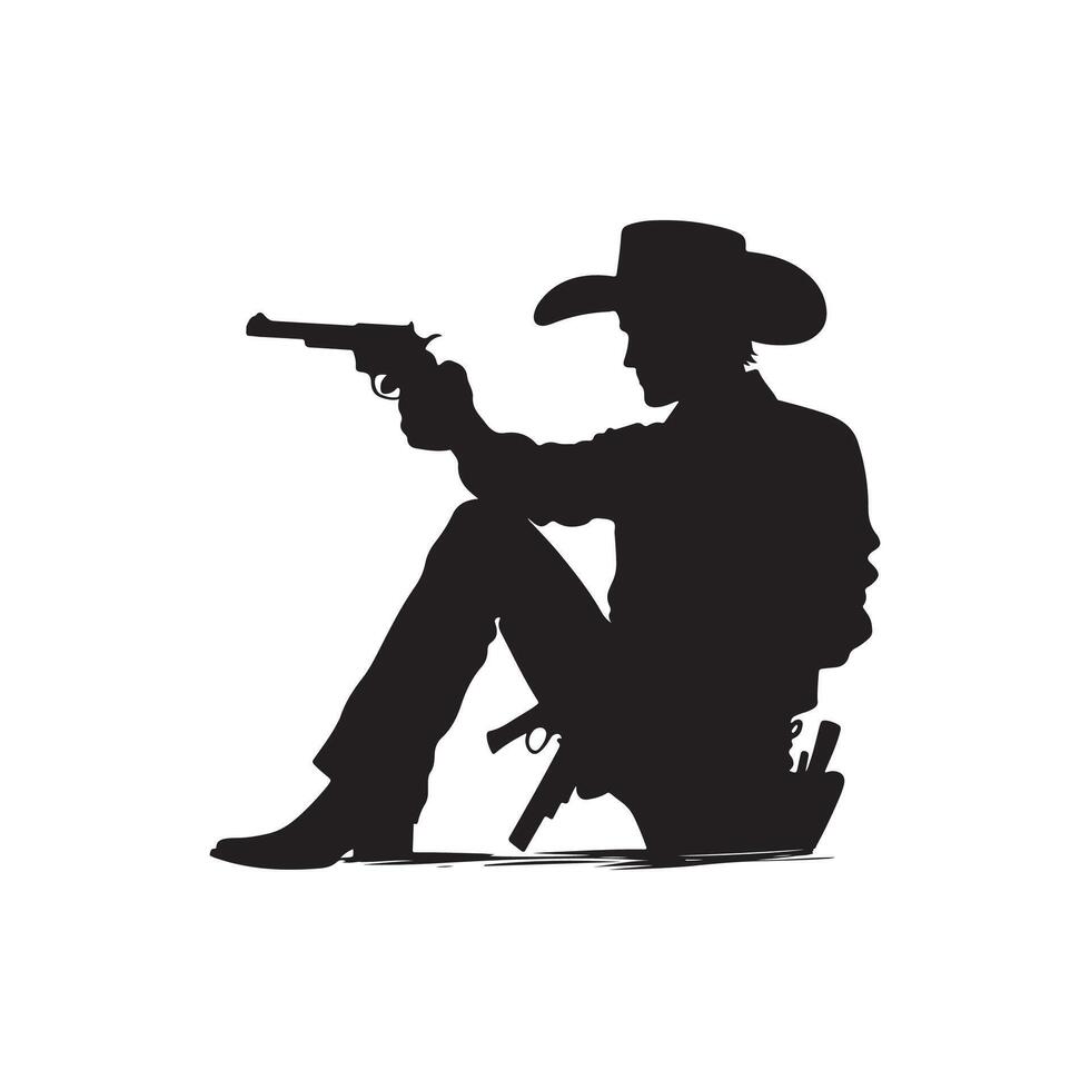 cowboy innehav pistol. svart vektor silhuett logotyp illustration design vit bakgrund