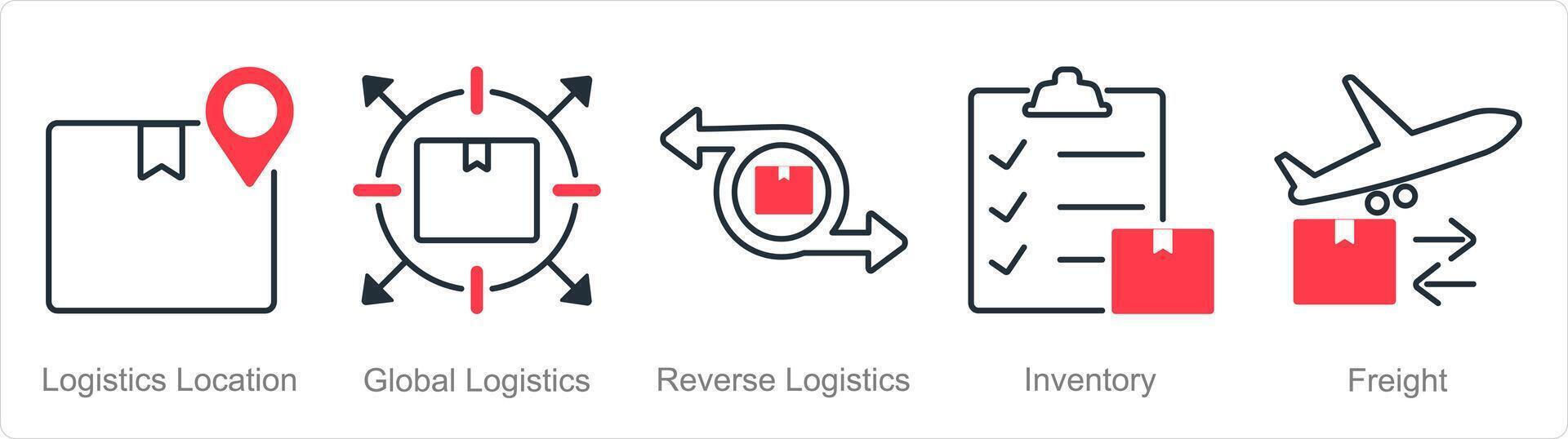 ein einstellen von 5 Logistik Symbole wie Logistik Standort, global Logistik vektor