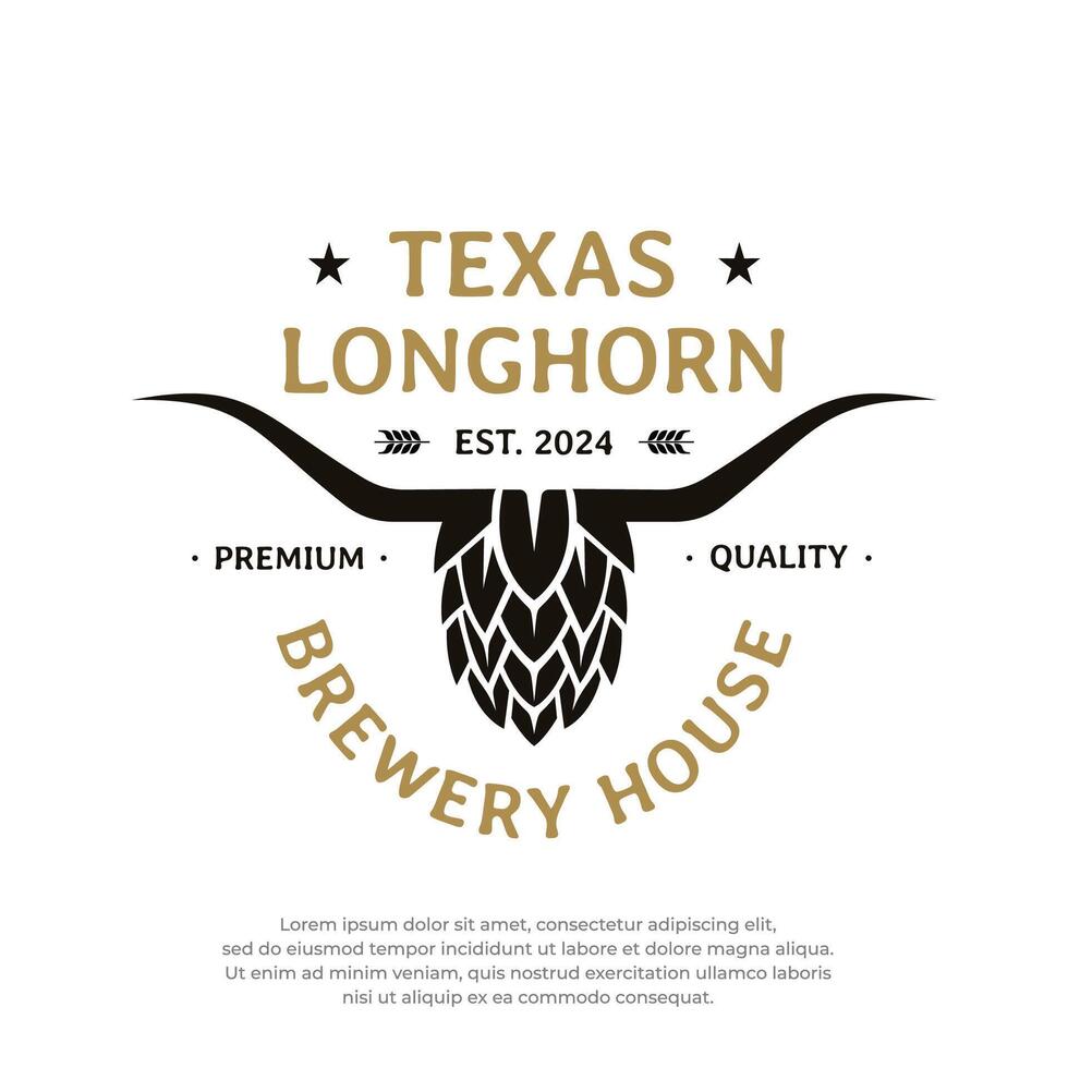 årgång rustik texas longhorn med hopp bryggeri Västra bricka logotyp design vektor