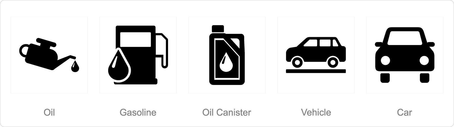 en uppsättning av 5 bil ikoner som olja, bensin, olja burk vektor