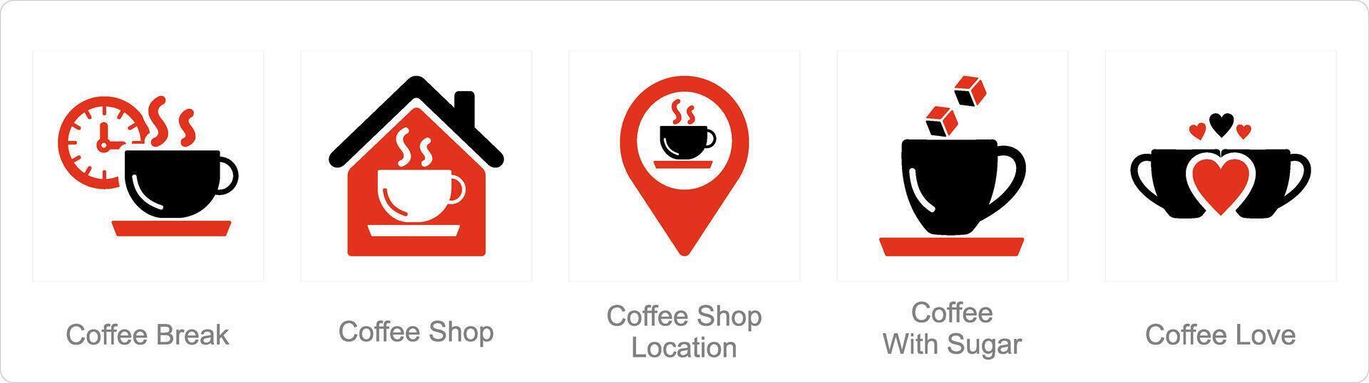 en uppsättning av 5 kaffe ikoner som kaffe ha sönder, kaffe affär, kaffe affär plats vektor