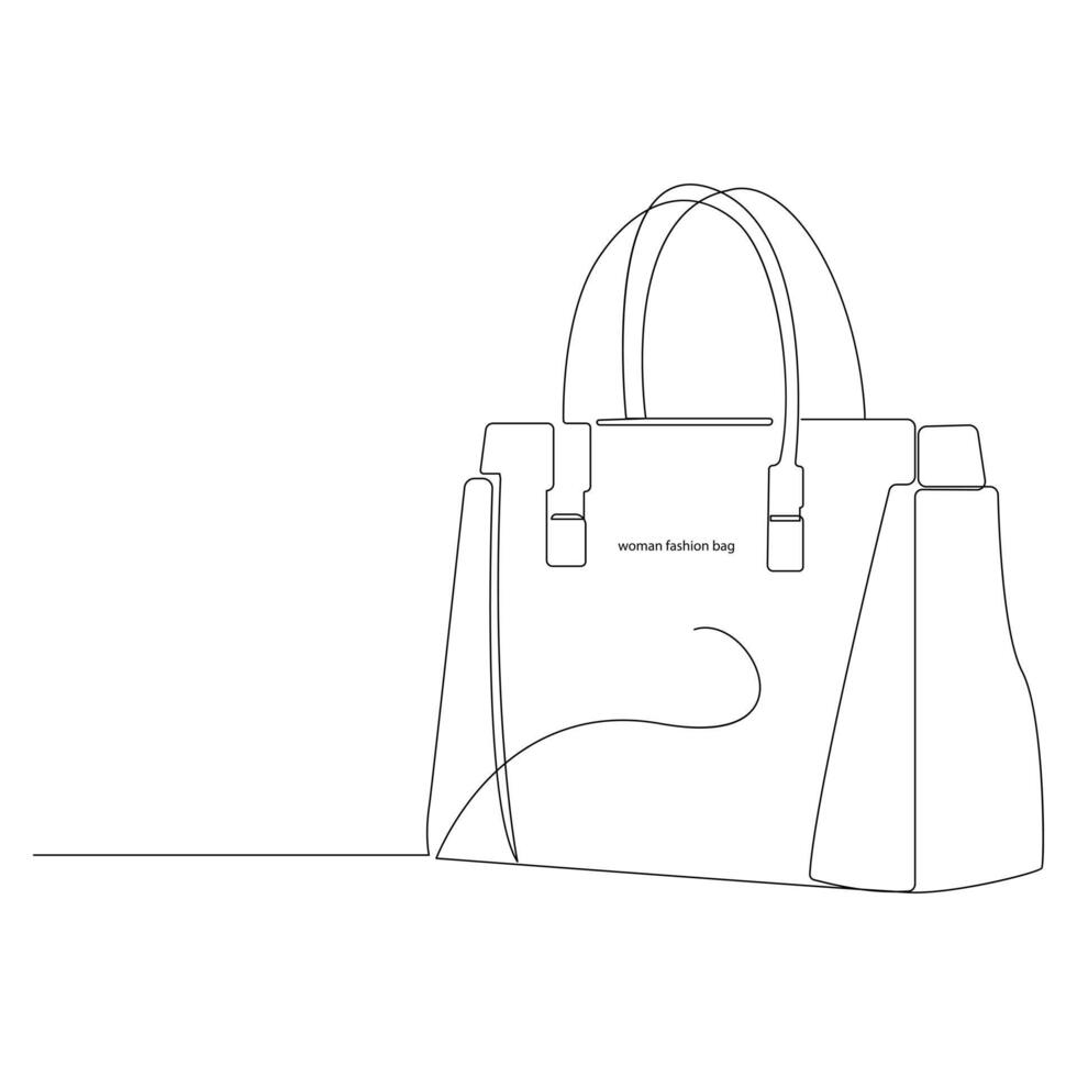 Frau Mode Tasche zum Reisen oder Einkaufen einer Linie Kunst Zeichnung minimalistisch Design Vektor und Illustration