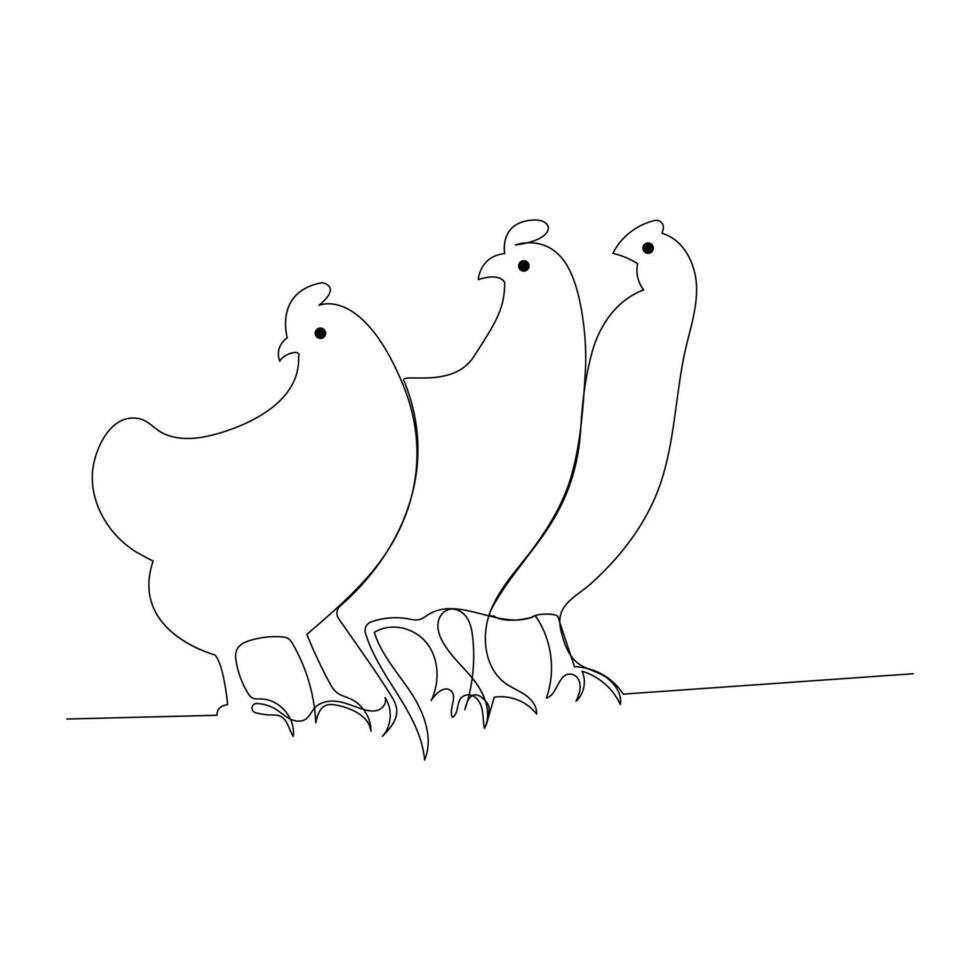 ett linje kyckling konst kontinuerlig linje teckning av fjäderfän minimalistisk inhemsk djur- design vektor och illustration