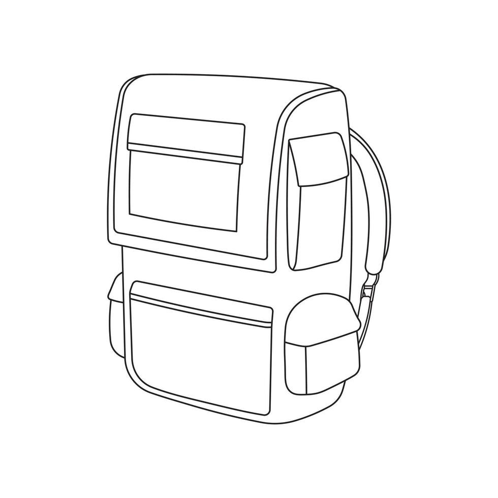 Hand gezeichnet Kinder Zeichnung Karikatur Vektor Illustration Camping Tasche Symbol isoliert auf Weiß