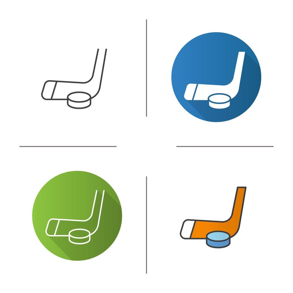 Symbol für Eishockey-Ausrüstung. flaches Design, lineare und Farbstile. Hockey-Puck und -Stick. isolierte vektorillustrationen vektor