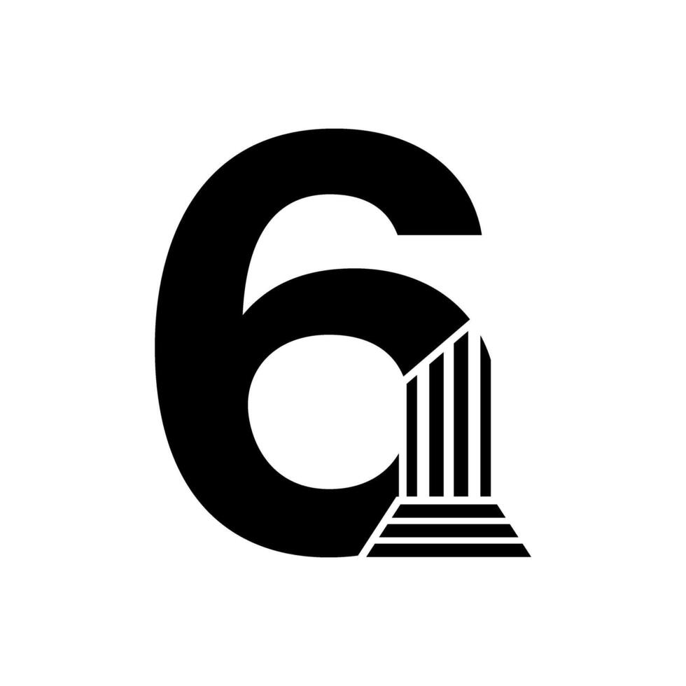 ohne serif Nummer 6 Säule Gesetz Logo vektor