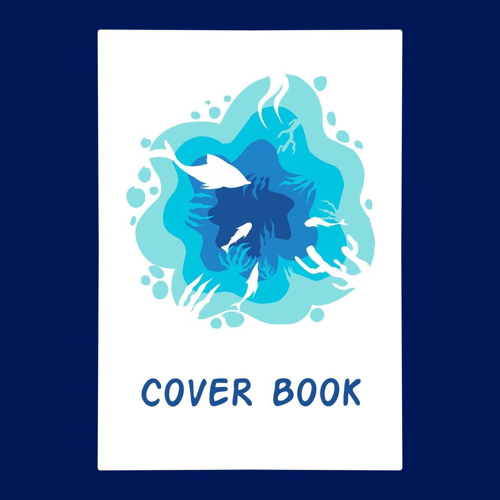minimalistische naturthemenbuch-cover-vorlagensammlung. mit vektorillustration des ozeans, der kleinen insel, der fischerboote und der wellen am strand. vektor