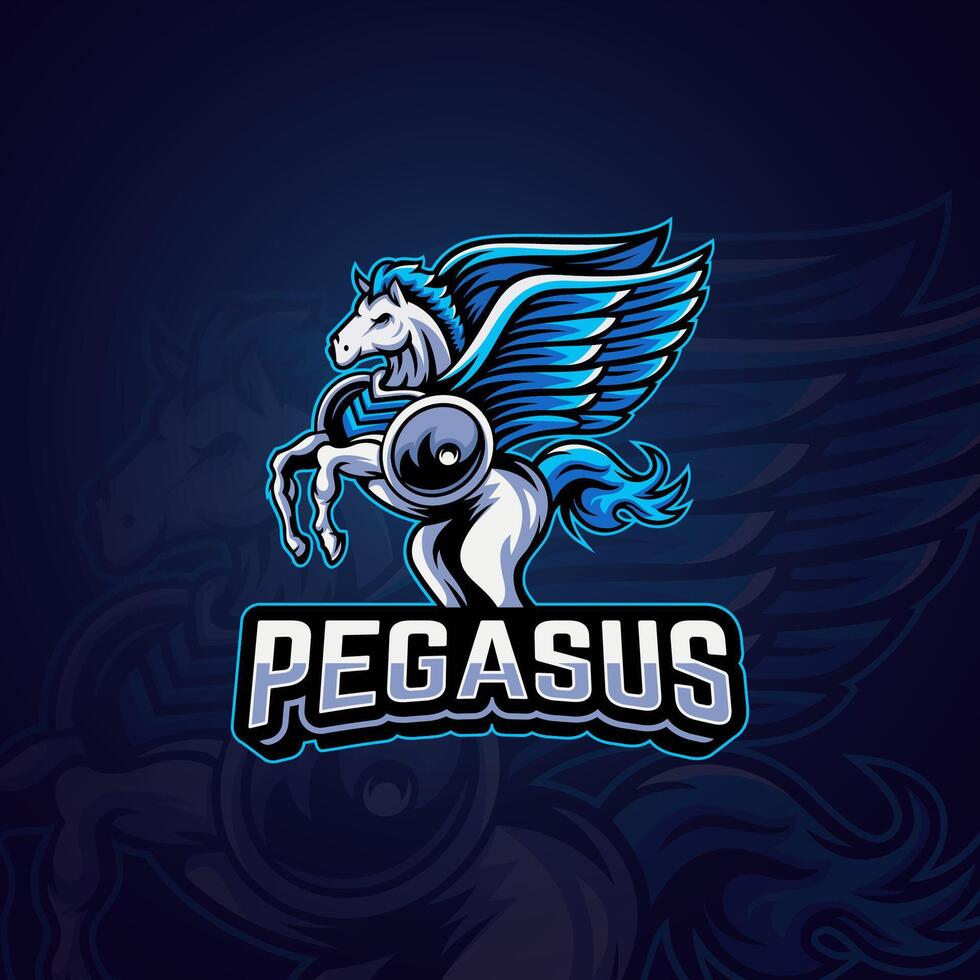 Pegasus Maskottchen Logo E-Sport Vorlage Design zum Verein oder Mannschaft Sport Logo Symbol Vektor Illustration