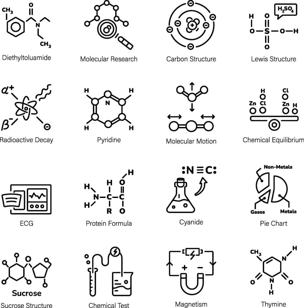 chemisch Formeln und Labor Experimente linear Symbole vektor