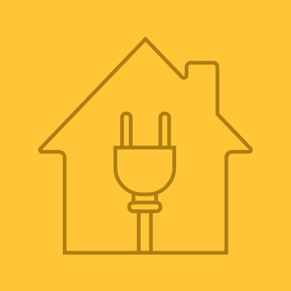 Haus mit Drahtstecker im linearen Symbol. Stromversorgungsunternehmen. Elektrifizierung zu Hause. dünne Linie Umrisssymbole auf farbigem Hintergrund. Hausverkabelung. Vektor-Illustration vektor